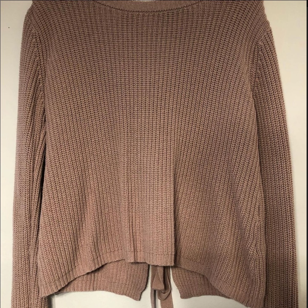 faded pink tie-back sweater